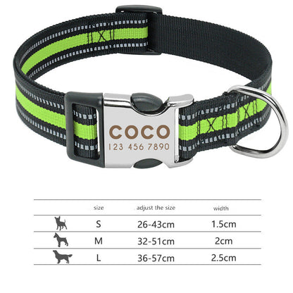 custom reflective pet collar tag with adjustable size and width for medium to large dogs