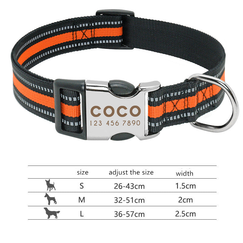 custom reflective pet collar tag with adjustable sizes and sturdy buckle for medium to large dogs
