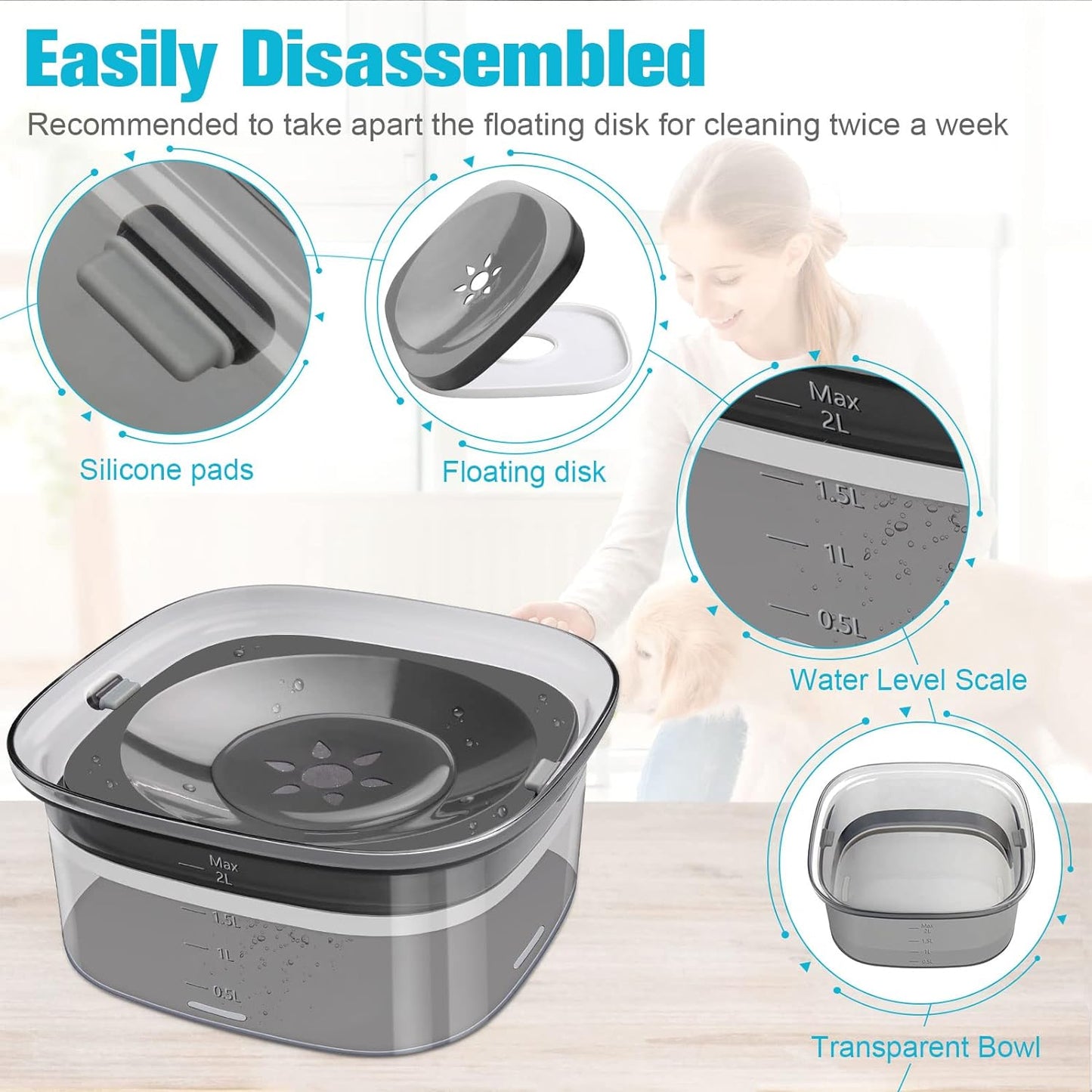 Dog Water Bowl 2L No Spill Dog Bowl