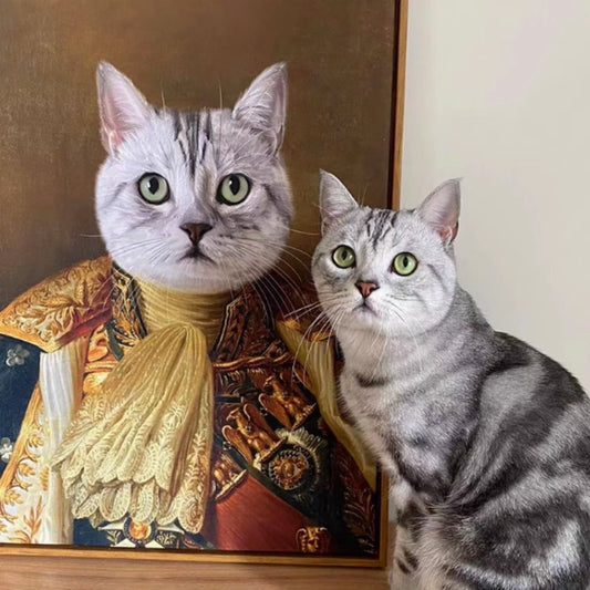 Custom Cat & Dog Oil Painting Pet Portrait Canvas Wall ArtHD