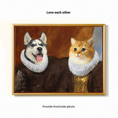 Custom Cat & Dog Oil Painting Pet Portrait Canvas Wall ArtHD