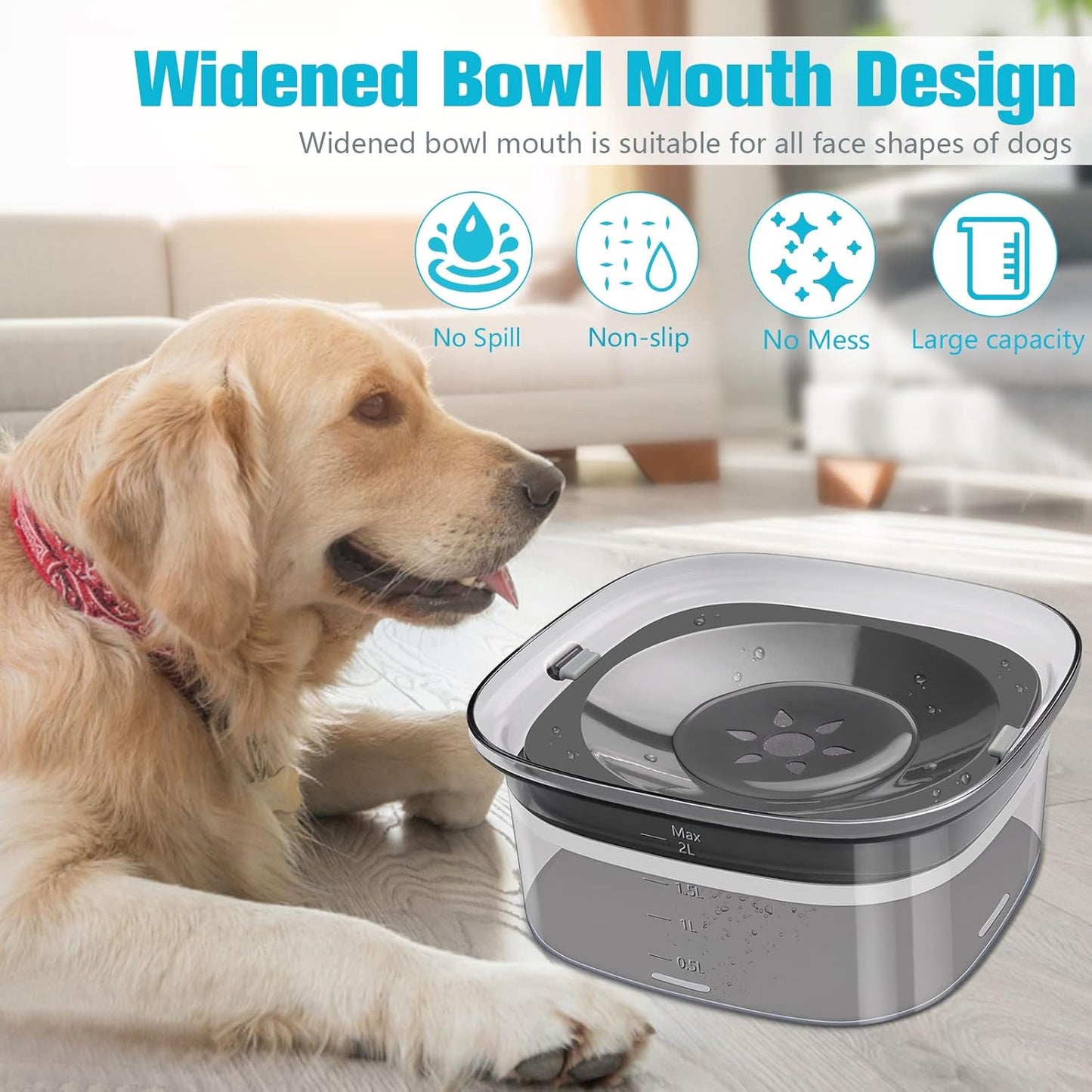 Dog Water Bowl 2L No Spill Dog Bowl